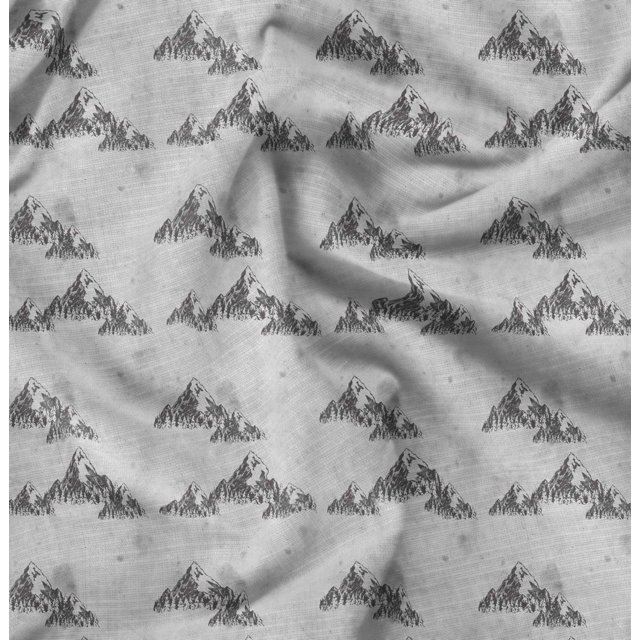 Soimoi Gray Poly Georgette Fabric Mountain Nature Print Fabric by the Yard 52 Inch Wide