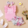 thumbnail image 1 of LSLJS Toddler Baby Girl Summer Letter Flying Rompe Sleeve +Printed Pants+Headband Suit, Baby Romper, 1 of 9