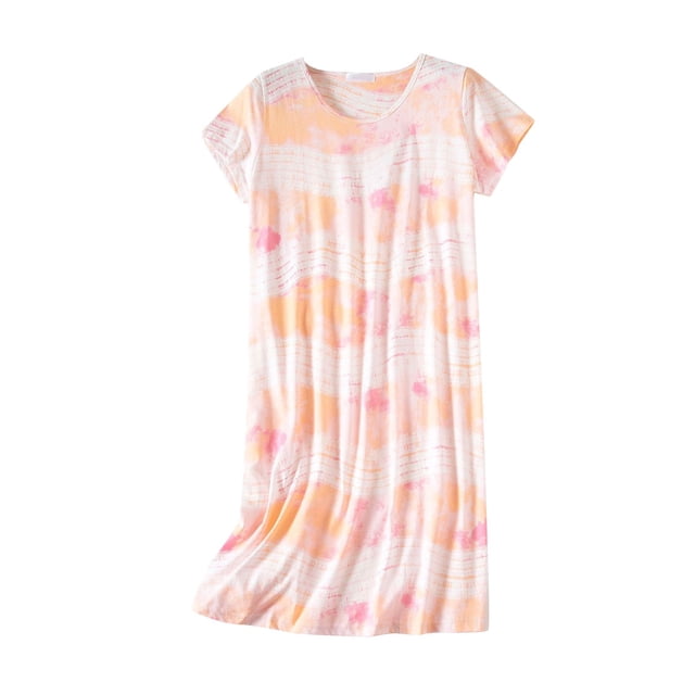 Lixiuxyad Chemise de Nuit d'Été pour Femme Grande Taille Chemise de Nuit pour Femme Tenue de Nuit Manches Courtes Chemise Décontractée Imprimée Robe de Nuit