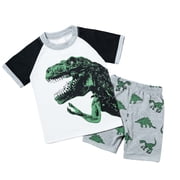 SGMVNU Boys Pajamas Set Boys' Sleepwear Pj's Toddler Cozy Pajama Set Dinosaur Print Short Sleeve Sleepwear Outdoor Comfy Pj's Set for Kids, Size 7-8 Years, White