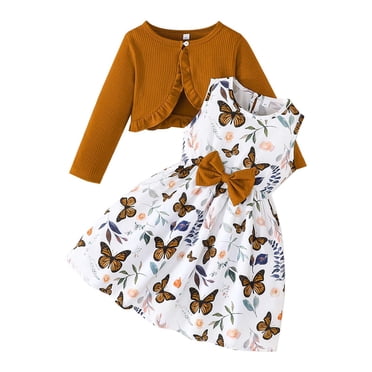 Zecgelong Girls Outfits 2 Piece Set Toddler Dresses With Jacket Casual Spring Summer Fall Outfits For Baby Girls Fashion Sleeveless Dress And Cardigan Two Piece Outfit Girls Animal Print Sets