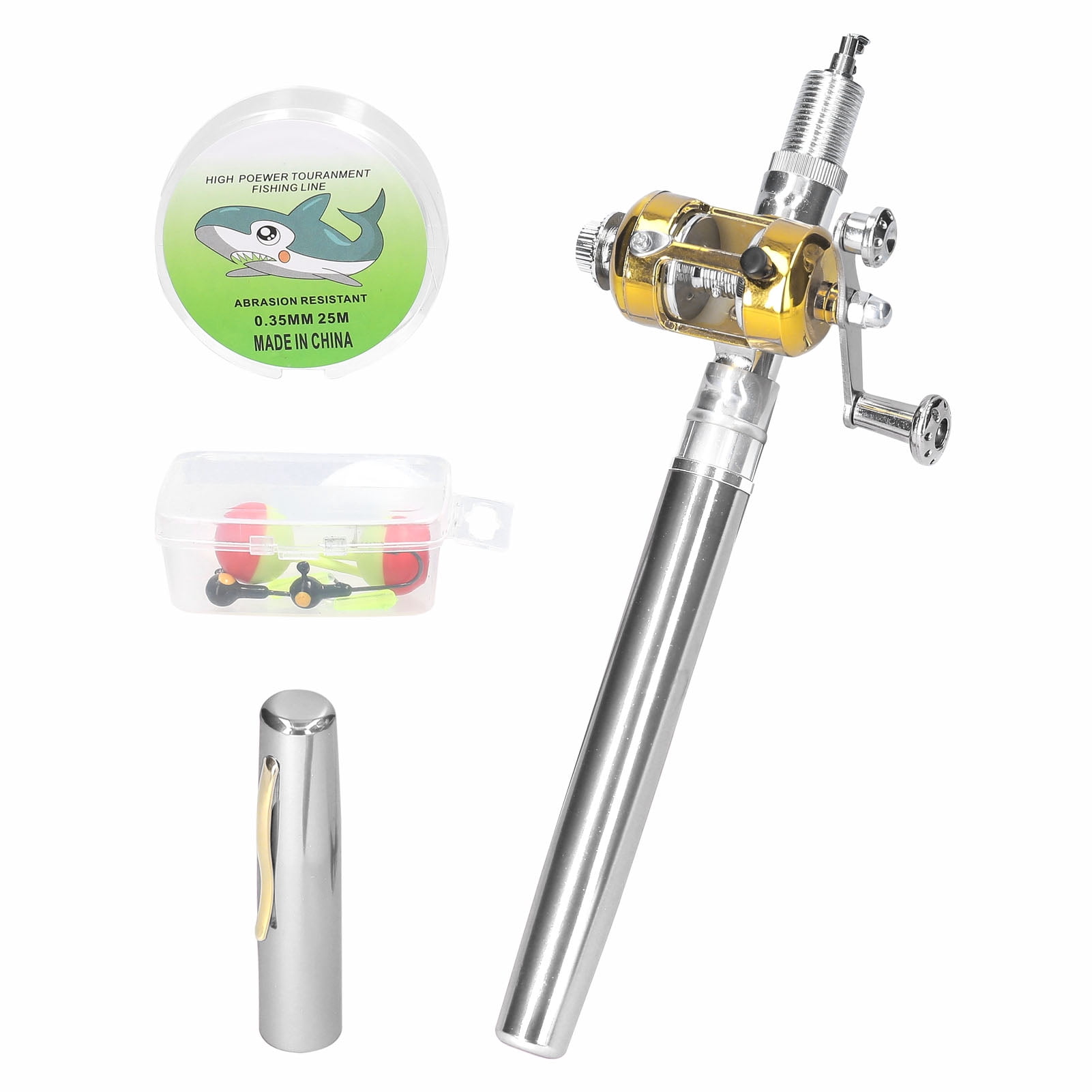 Yeacher Portable Telescopic Mini Fishing Pole Set Pocket Pen Shape Folded Fishing Rods Kit with Reel Wheel