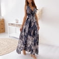 thumbnail image 1 of Aqestyerly Robe à Col en V pour Femmes Sans Manches Mi-Mollet Longue Robe Aguichant Dos Ouvert Design Imprimé Tenue Décontractée d'Été HWRETIE, 1 of 6