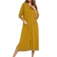 thumbnail image 2 of Besolor Robe de Nuit à Fermeture Éclair pour Femme, Col Ras du Cou, Manches 3/4, Peignoir, Robe de Chambre avec Poches, Vêtement de Nuit, P-2TG, 2 of 6