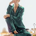 thumbnail image 2 of Women 2PCS Pajama Set  Solid Color Long Sleeve Button-Down Laple Collar Top Long Elastic Band Pants  Sleepwear Set, 2 of 8