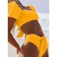 thumbnail image 4 of Womens Cute Solid Bubble Sleeves High Waisted Two Piece Bikini Swimsuit,Yellow,L, 4 of 4