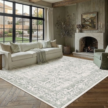 BERTHMEER 5'x7' Area Rugs for Living Room Bedroom Dining Room Farmhouse Office Dorm Washable Non Slip Vintage Traditional Oriental Retro Indoor Rugs Carpets, Green