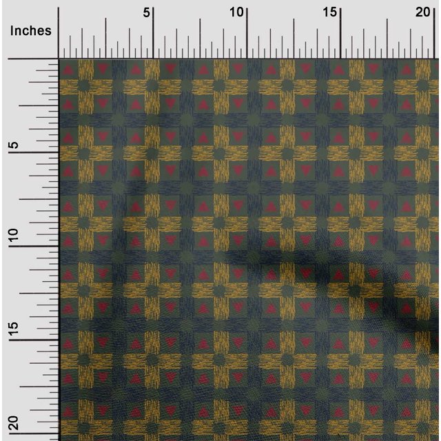 oneOone Cotton Silk Fabric Check & Triangle Ikat Decor Fabric Printed BTY 42 Inch Wide
