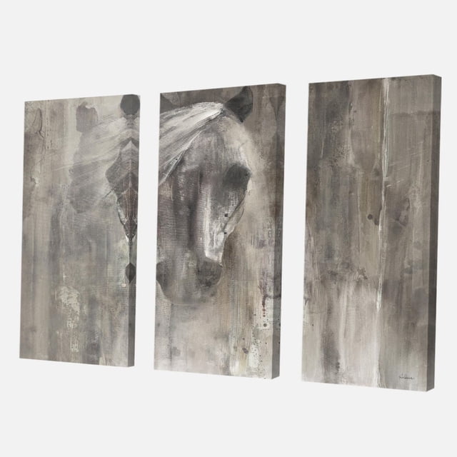 Designart Art Mural sur Toile de Cheval style Ferme, Impression sur Toile Enveloppée de Galerie à Trois Panneaux avec une Tête de Cheval Abstraite Grise de style Ferme Traditionnel, Imprimée sur Toile de Coton de Qualité Supérieure. Elle Arrive Prête à Accrocher et Convient pour Ajouter un Charme Rustique à la Déco de la Maison.