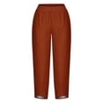 thumbnail image 4 of Timegard Plus Size Pants for Women Elastic Waist Solid Color Comfy Fall Casual Crop Pants with Pockets, 4 of 5