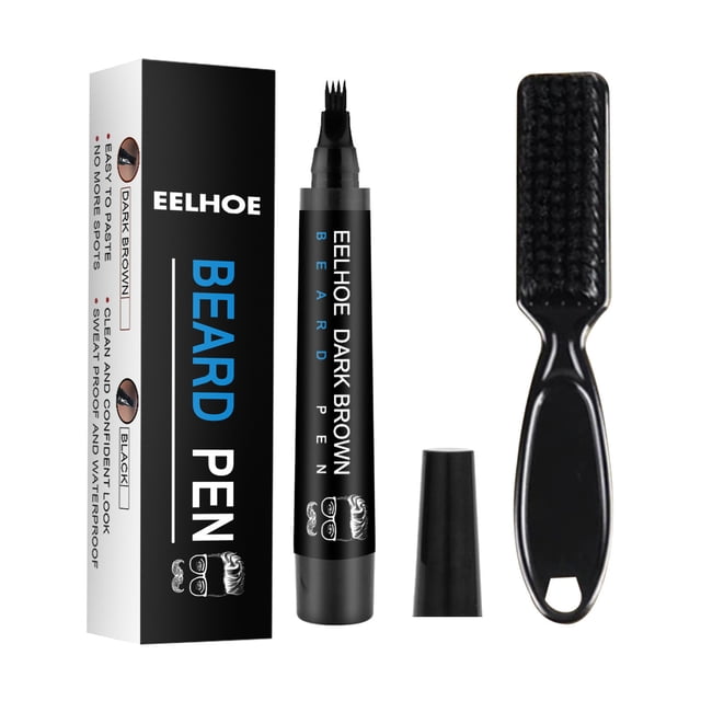 Trousse de Stylos de Remplissage pour Barbe, Formes, Remplissage et Bordure, Tout d'Un Coup, Dure Toute la Journée, Stylo à 4 Pointes avec Brosse, Imperméable et Résistant à la Sueur, Noir, 5 ml