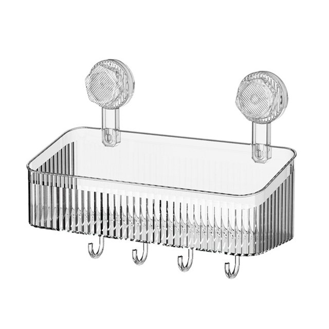 Bdday Bathroom Storage Bins Powerful Suction Cup Bathroom Shelf Wall Mounted Organizer Rack Plastic Storage Basket Convenient Makeup Tool Stand Easy Installation Suction Rack Bathroom Essentials