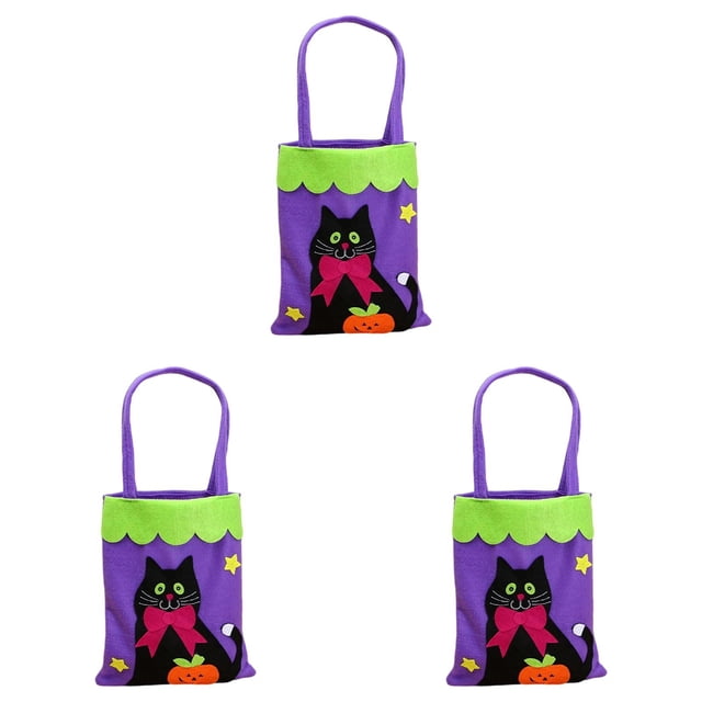 Sacs à Friandises d'Halloween Non Tissés avec Poignées - Sacs de Cadeaux de Fête « Trick or Treat » Mignons avec Motifs de Chat et d'Araignée Effrayants, Bacs de Collecte de Bonbons Réutilisables pour Enfants Halloween (10,4 X 8,6 Pouces)