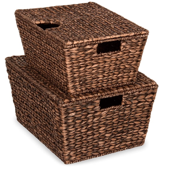 Best Choice Products Set of 2 XL Water Hyacinth Woven Storage Chests with Attached Lid and Handles