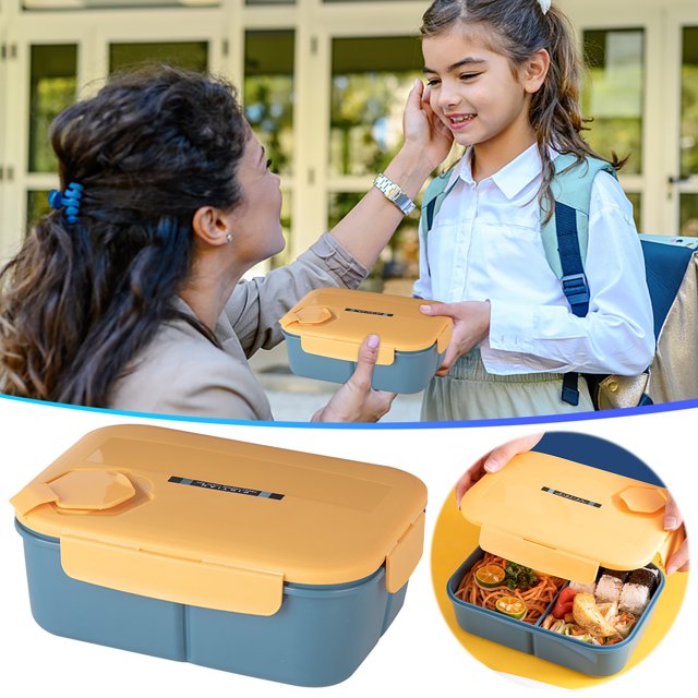 RKSTN Bento Box Vintage Bento Box Design Divided Bento Box With Built-in Plastic Divider, Choose Your Own Space For Food, Nylon Sealing Tape (Yellow) Bento Box