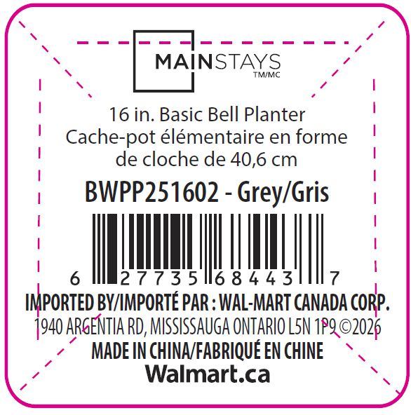 Mainstays Basic Bell Planter 8 inch Grey, Classic Design with Attached Tray Durable Weather Resistant  Matte Finish