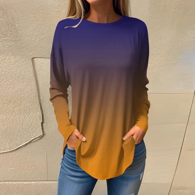 Birdeem Blouses d'Automne à Col Rond pour Femmes, Mode Smockée, Manches Longues