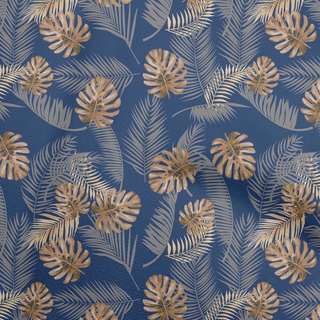 oneOone Tissu Polyester Spandex Bleu Moyen Tissu de Robe Tropicale Tissu Imprimé au Mètre 56 Pouces de Large
