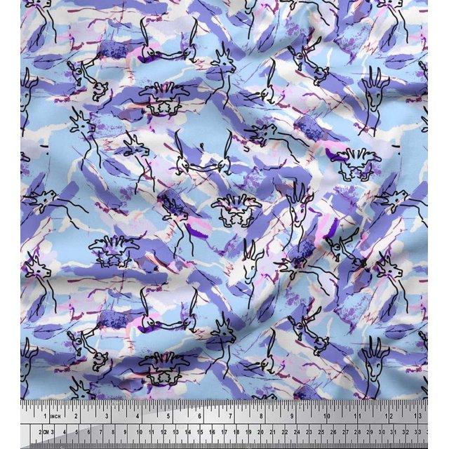 Soimoi Moss Georgette Fabric Animals Brush Stroke Decor Fabric Printed Yard 42 Inch Wide
