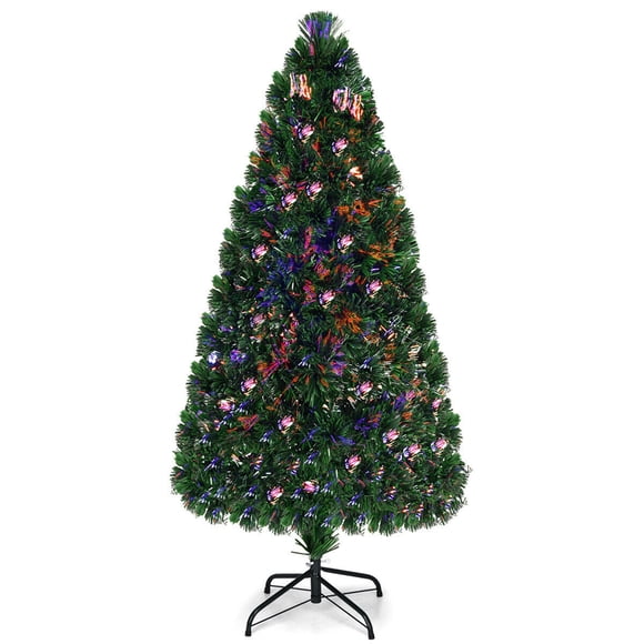 Costway 5Ft Pre-Lit Fiber Optic Artificial PVC Christmas Tree w/ Metal Stand