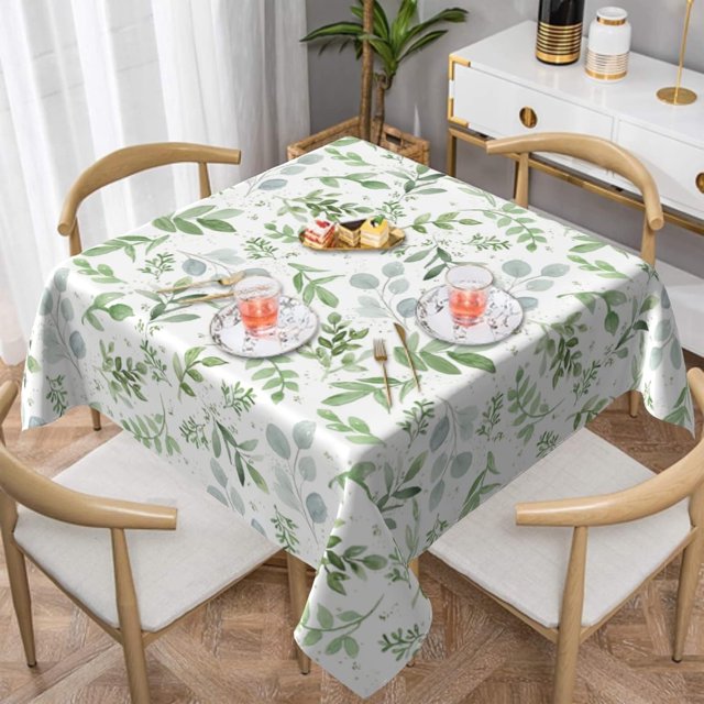 Nappe Carrée 52x52 Pouces Vert Printemps Feuille Nappe Petite Nappe Nappes Intérieur Extérieur Lavable Sans Plis Tissu Résistant aux Taches Housse de Table pour Tables Carrées Cuisine Salle à Manger