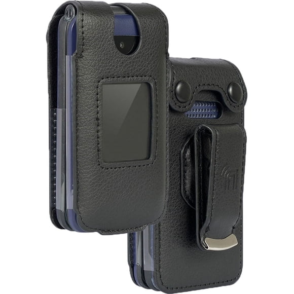 Étui pour AT&T Cingular Flex 2 / Cricket Debut Flex / Tracfone BLU Flex Téléphone à Clapet, Nakedcellphone [Cuir Végane Noir] Étui Ajusté avec [Protection d'Écran Intégrée] et [Clip de Ceinture en Métal]