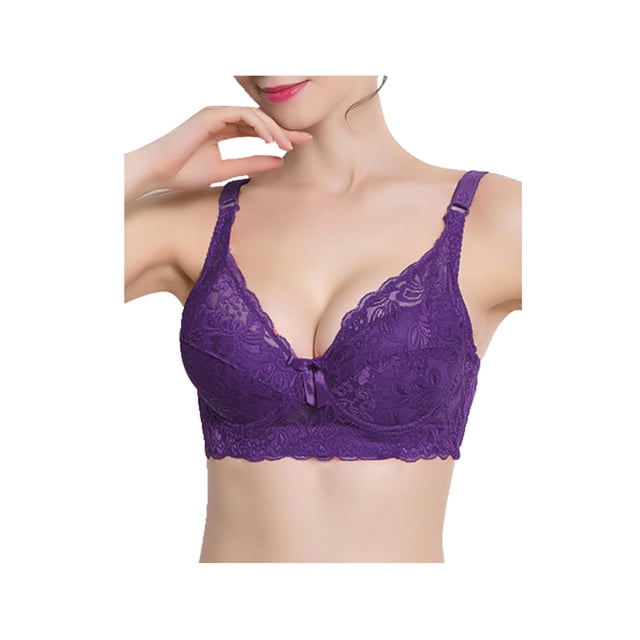 INSPIRE CHIC Women Full Cup Bras Breathable Comfort Floral Lace Full Coverage Non Padded Underwired Bra 46/105 Fit 44B/C Purple