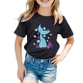 thumbnail image 1 of T-shirts pour Filles, Imprimé Graphique Océan Mignon, Manches Courtes, Hauts Amples, Noir 4-5 Ans, 1 of 3