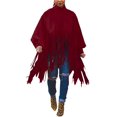 thumbnail image 1 of Haut à Franges à Col Montant à Manches Longues pour Femmes, Grande Taille, Poncho à Franges, 1 of 7