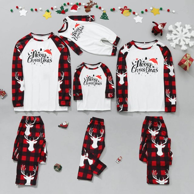 MASRIN Matching Pjs For Family Christmas Pajamas for Family Pjs Matching Set Family Christmas Pajamas Soft Xmas Pajamas Matching Sets Top Pants Christmas Hat Pjs