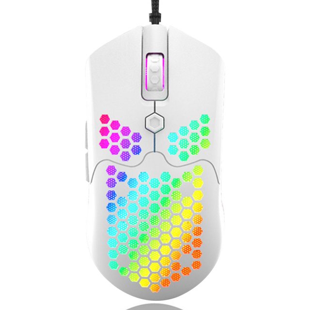 Freedo RGB Lightweight Gaming Mouse Optical Sensor with Lightweight Honeycomb Shell Ultralight Ultraweave Cable WHITE