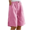 thumbnail image 1 of Timegard Wide Leg Shorts for Women Cotton Linen Elastic Waist Button Loose Solid Color Knee Length Pants, 1 of 7