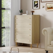 5 Drawers Dresser for Bedroom, 44" Tall Wood Rustic Chest of Drawers with Bar Handles, Vintage Design, Storage Dressers Organizer for Bedroom, Living Room, Hallway, Natural