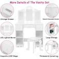 thumbnail image 2 of 2-in-1 Girls Vanity Table with LED Lights & Stool, Wooden Princess Dressing Desk with Tri-Fold Mirror and Storage Drawer, 2 of 7
