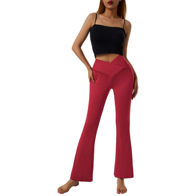 Women's Bootcut Yoga Pants Crossover High Waisted Workout Leggings Stretch Through Tummy Control Flare Pants