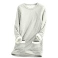 thumbnail image 2 of Hauts Chauds pour Femmes Col Rond Poche Peluche Épaissie Chauds Manches Longues Hauts Tenues de Sortie pour Femmes en Liquidation, 2 of 5