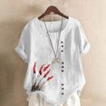 thumbnail image 2 of Pisexur Hauts pour Femmes Décontractés en Lin Col Rond Grande Taille Imprimé Manches Courtes T-shirt Blouse, Hauts d'Été pour Femmes Blanc, TG, 2 of 5