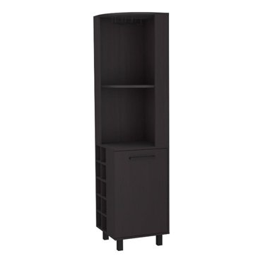 FM FURNITURE Leah Corner Bar Cabinet Engineered Wood Black Wengue / Pine
