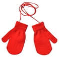 thumbnail image 2 of Red Gloves Mittens Children Winter Warm Solid Knitted Cute with String Gloves, 2 of 3