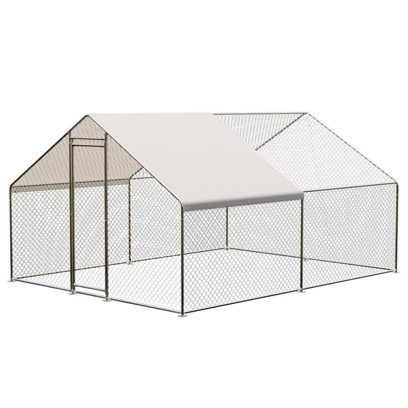 BeesClover Large Walk-in Metal Chicken Coop for 10 Chickens,Heavy Duty Reinforced Wire Mesh Run with All-Weather Waterproof & Anti-UV Cover,Secure Lock - Outdoor Poultry