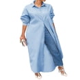thumbnail image 3 of Hauts de Manteau Kaftan pour Femmes Manches Longues Col à Revers Robes Longues à Simple Boutonnage, 3 of 5