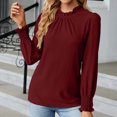 thumbnail image 2 of IROINNID Économies Polyester T-Shirt à Manches Longues pour Femmes Loisirs Col Rond Profond Uni Blouse Chemise Haut, Bourgogne, 2 of 4