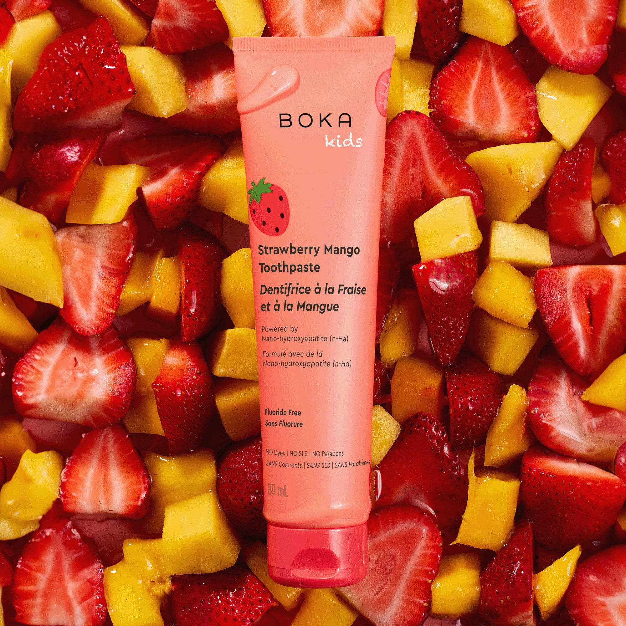 Boka Dentifrice sans Fluorure - Dentifrice Nano-hydroxyapatite - Saveur Fraise & Mangue - 80 ml