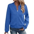 thumbnail image 1 of BiZtdJrK Vestes de Chandail à Fermeture Éclair Complète pour Femmes Décontractées Texturées Blouson Bomber à Manches Longues avec Poches Vêtements de Mode d'Automne Bleu G Économies d'Automne, 1 of 7