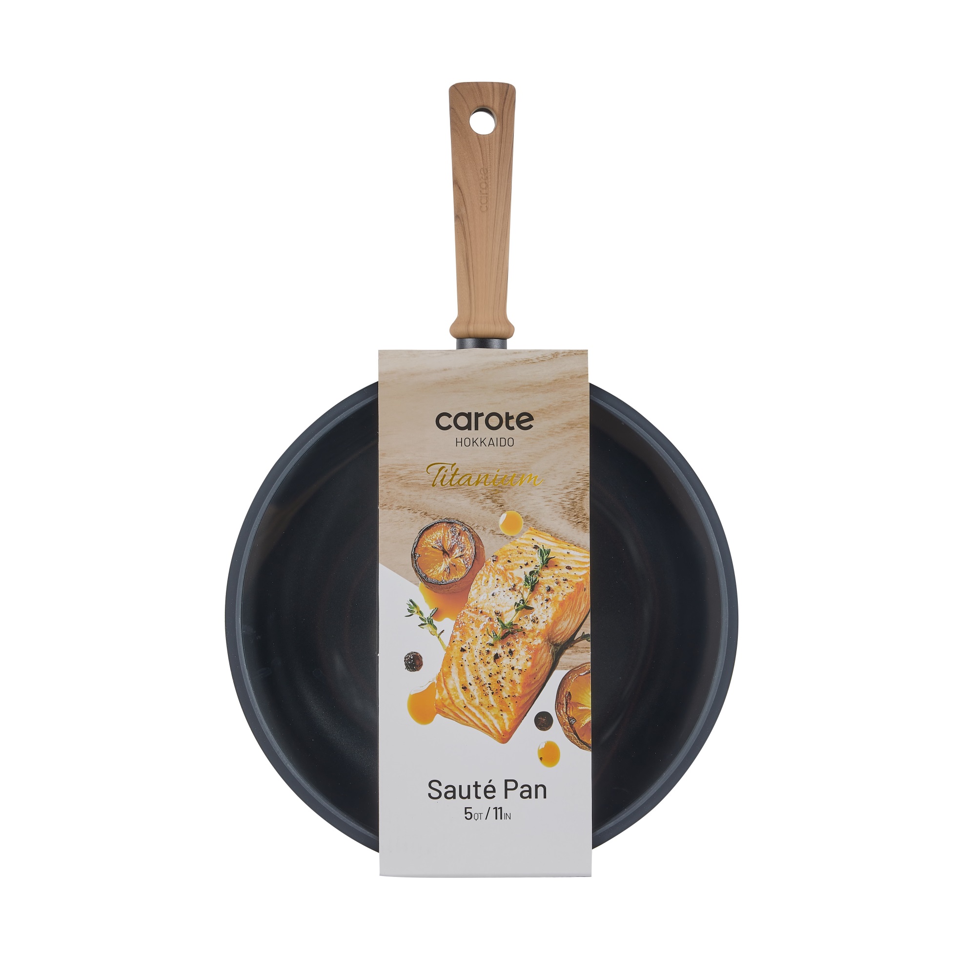 Poêle sauteuse antiadhésive en titane Carote avec couvercle, 28 cm (11") – Grande capacité 5L, compatible tous feux, y compris induction, passe au lave-vaisselle – Noir