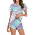 thumbnail image 2 of Teissuly Pyjama pour Femmes Mode Imprimé Teinture sur Nœuds Manches Courtes Survêtement Tenue de Nuit Ensemble de Sommeil, 2 of 7