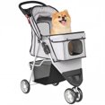 thumbnail image 1 of PawHut Poussette pour Animaux de Luxe à 3 Roues avec Frein, Auvent, Porte-Gobelets (Gris), 1 of 10