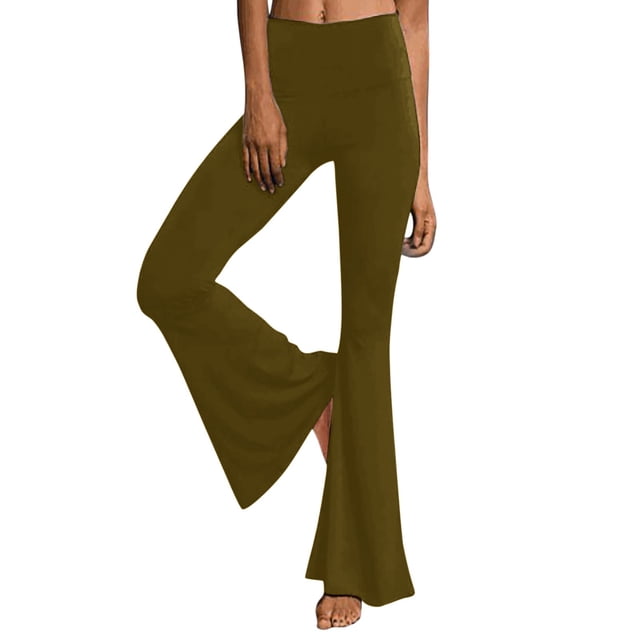 Pantalon Décontracté pour Femmes, Uni, Longueur Sport, Jambe Évasée, Taille Haute