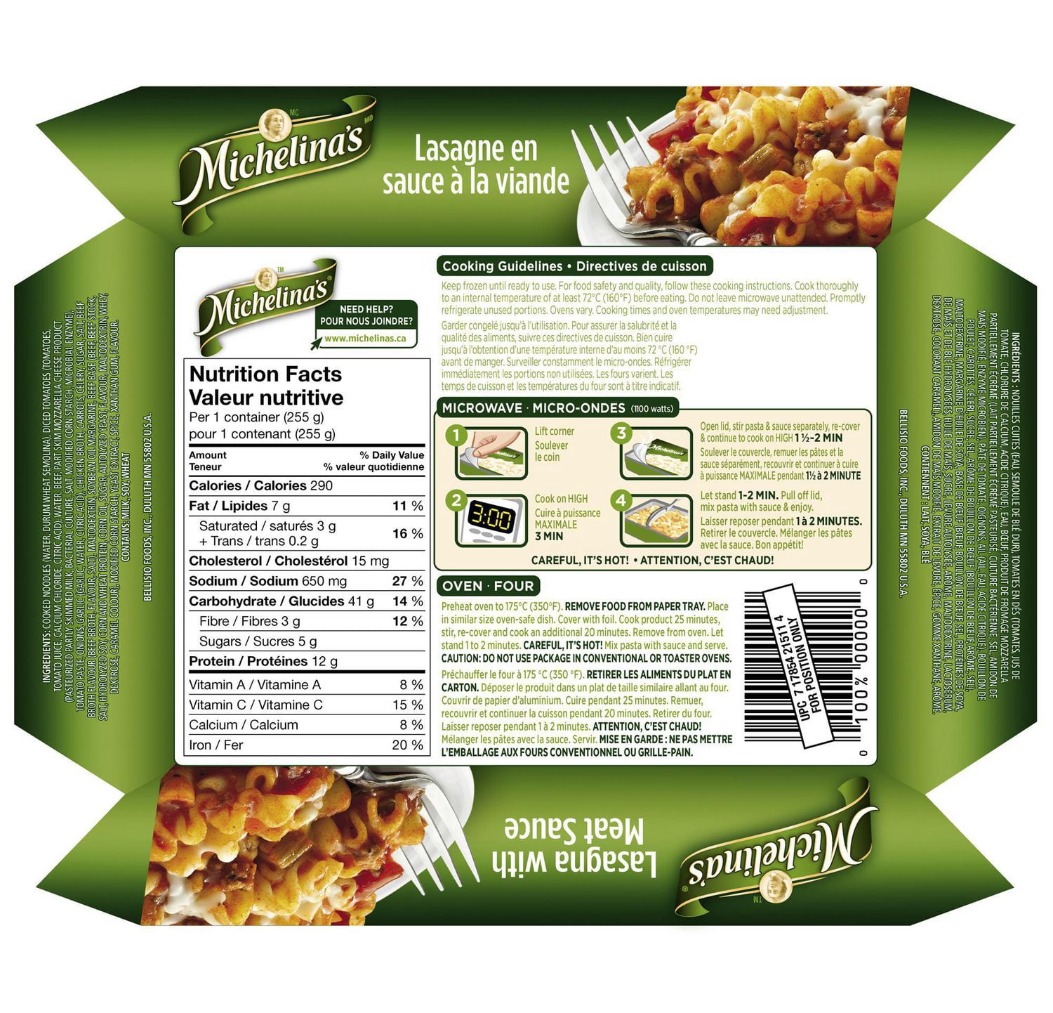 Michelina's Lasagne en sauce à la viande et au fromage 255 g