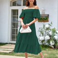 thumbnail image 4 of AherBiu Summer Beach Dress for Women Smocked Square Neck Short Sleeve Tiered Ruffle Flowy Boho Dresses, 4 of 5